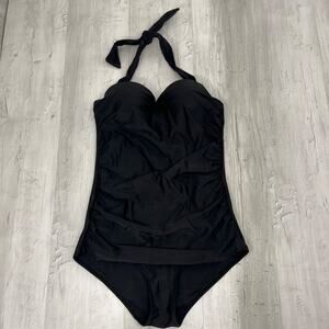 Ebuddy Black Halter Tummy Cover One Piece Swim Bathing Suit XL